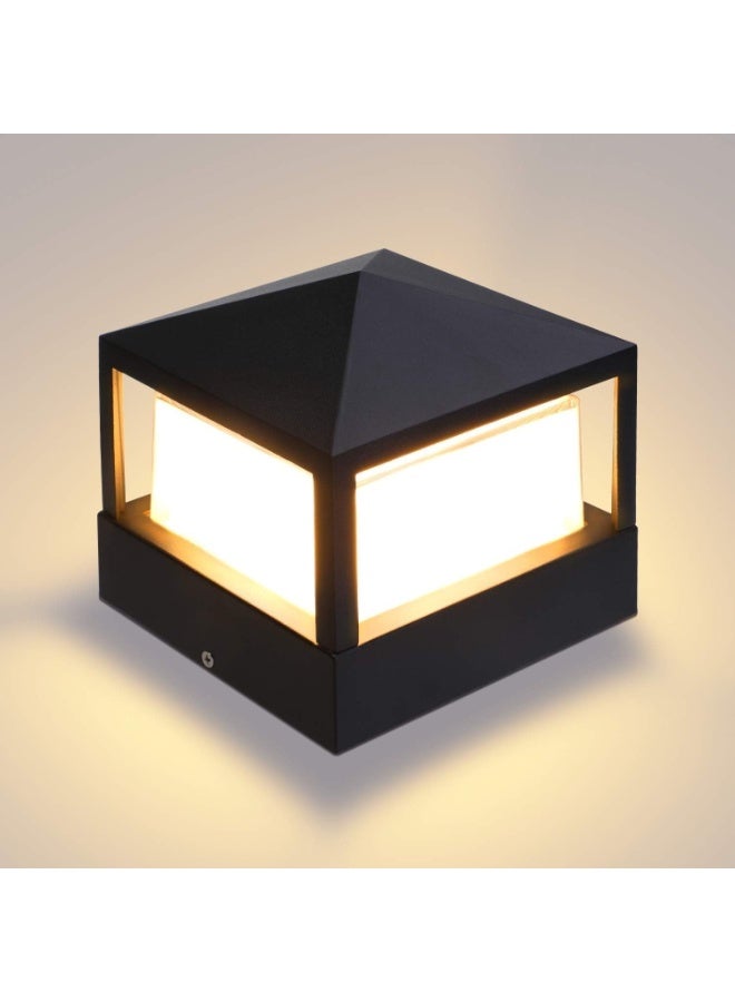 المفتاحة مصباح LED خارجي مثبت على عمود بقوة 18 واط - مقاوم للماء بمعيار IP65، مصباح مربع أسود للحديقة والسياج، إضاءة بيضاء دافئة للمناظر الطبيعية والباحات والممرات والساحات والممرات وتزيين العشب - Image 1